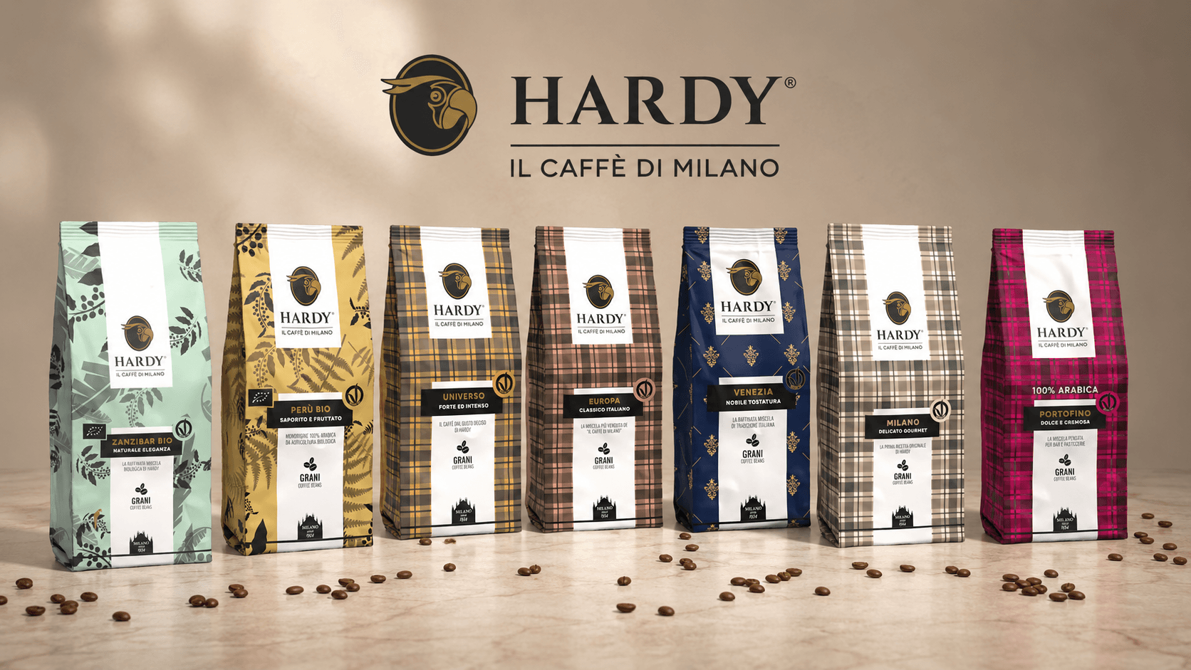 La gamma Hardy: sacchi da 1 kg delle miscele professionali per bar e distributori