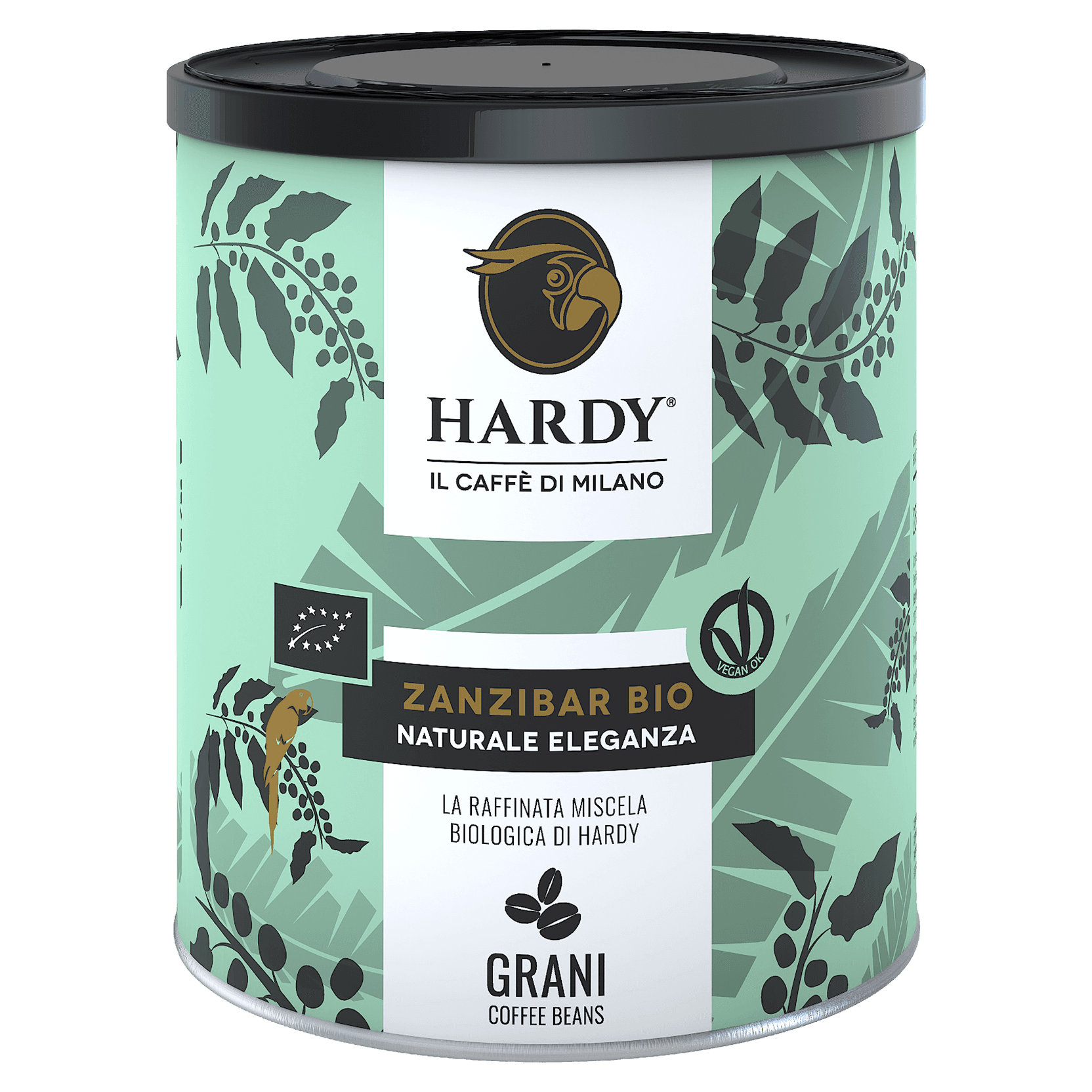 Caffè Hardy Zanzibar Bio — Μεταλλική συσκευασία κόκκων 250 g