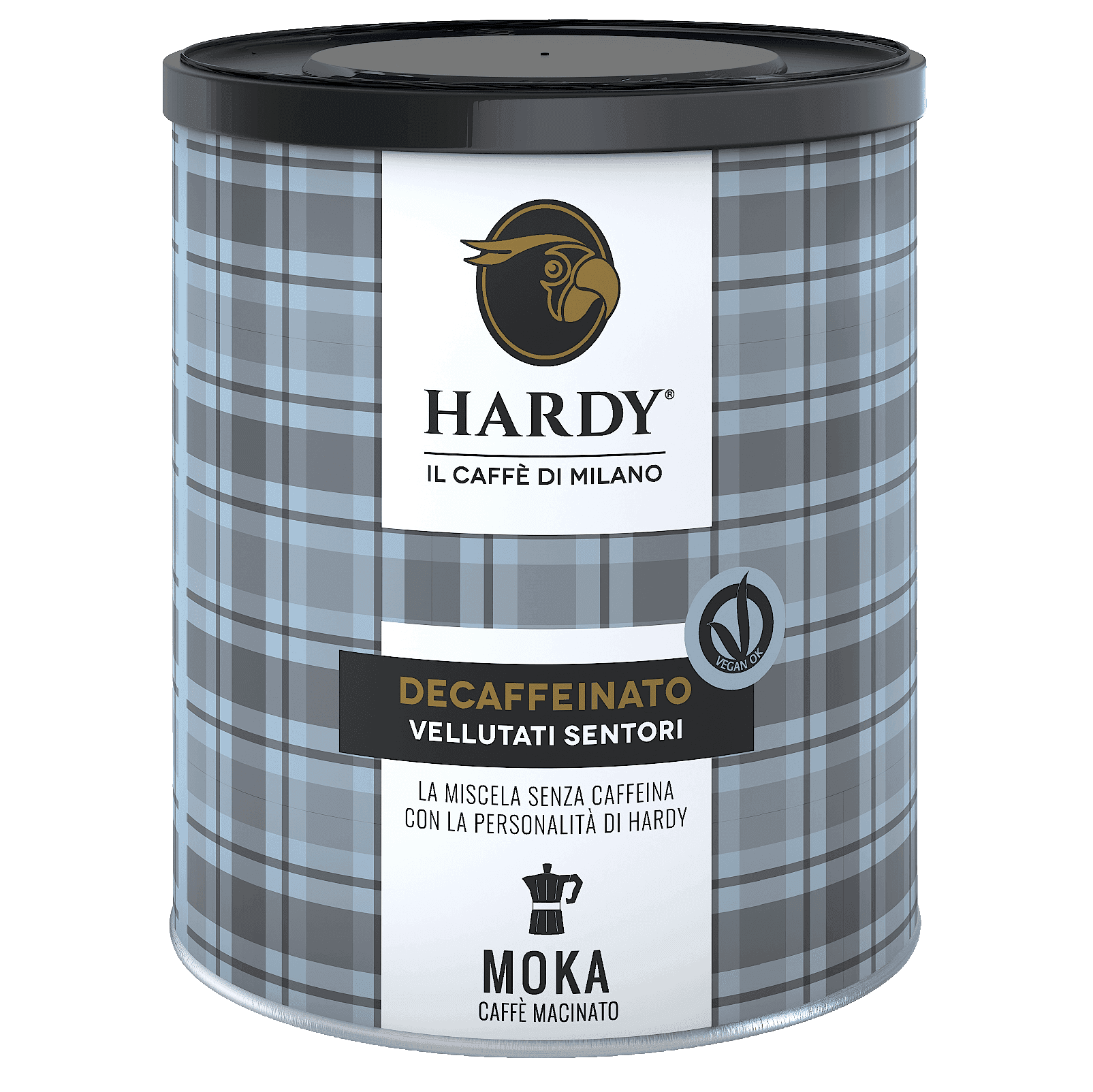 Caffè Hardy Decaffeinato — 250 g tin, ground for moka pot
