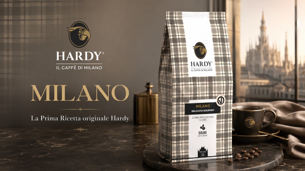 Mieszanka Hardy Milano: ziarna, filiżanka i sylwetka mediolańskiego dzwonu